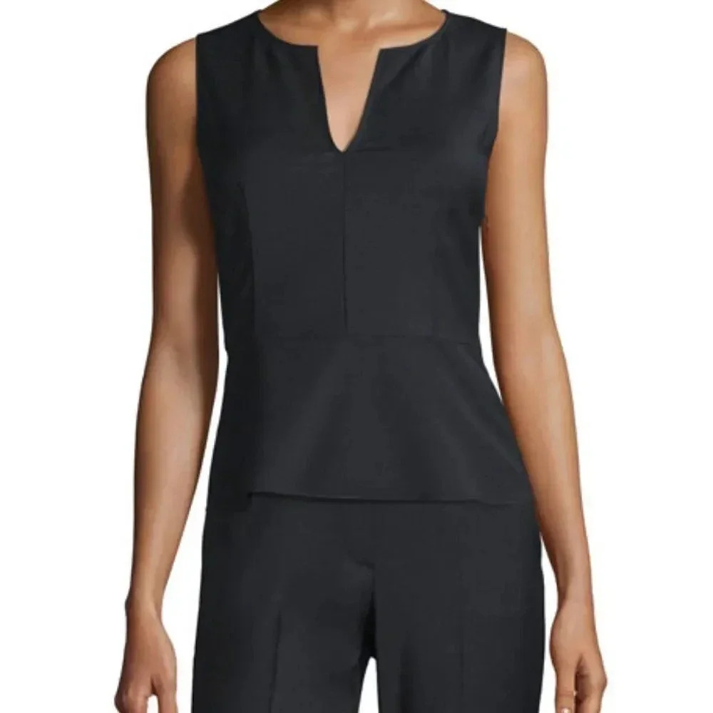 THEORY Etia Continuous Sleeveless Black V-Neck Wool Blend Shell